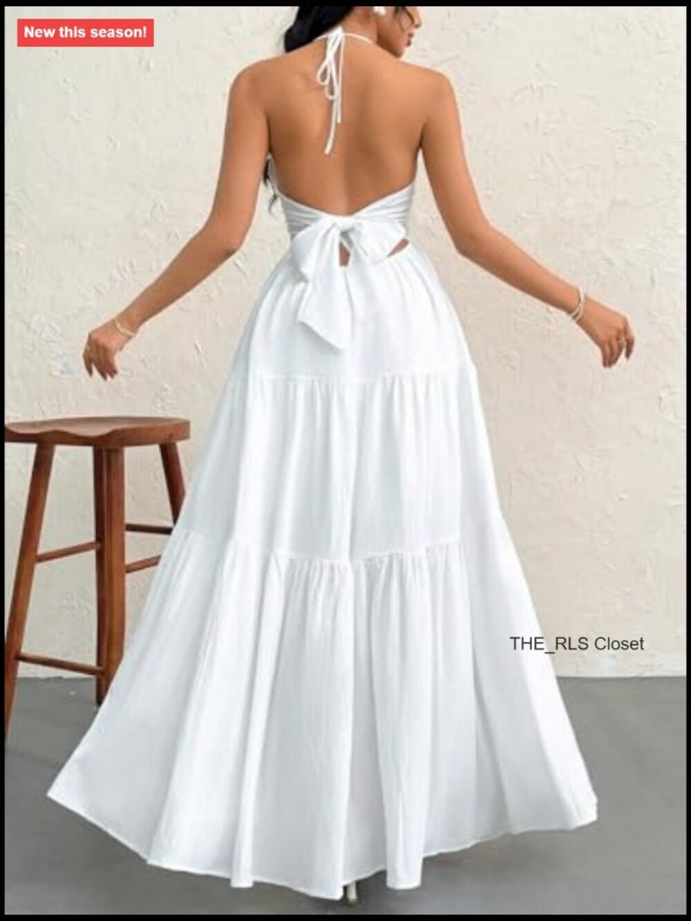 Halter V Neck Maxi Dress A-Line Casual Summer Vacation Dress - Picture 3 of 7